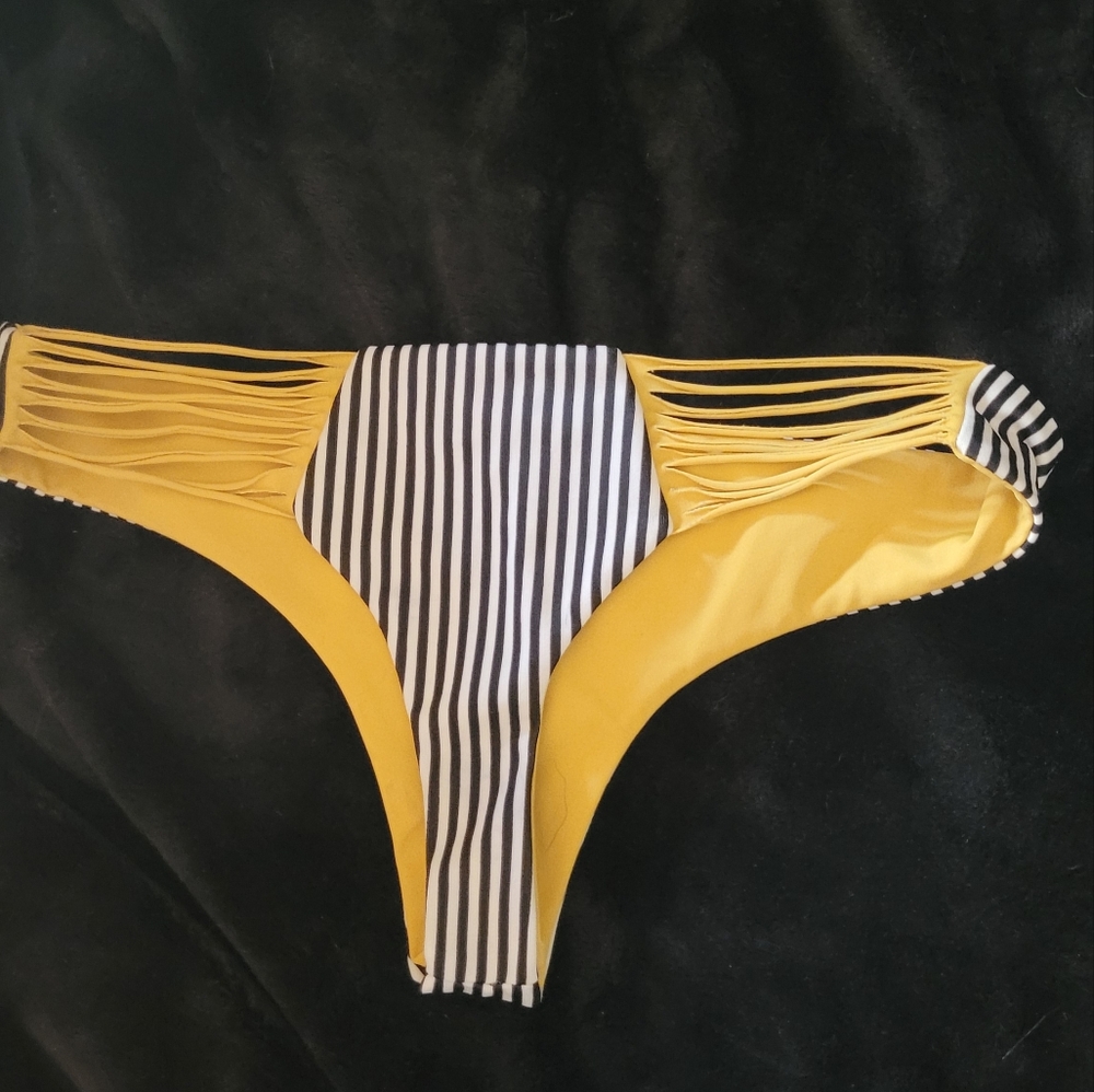 Yellow and Black Striped Bikini Bottom